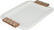 Al Saif Gallery stainless steel serving tray, 37x28x2.5 cm, wooden handle, rectangular - off-white wood product image 2