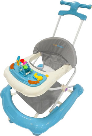 مشاية اطفال فان مومونت، قابلة للطي، مزودة بألعاب وزر موسيقى - ابيض ازرق product image