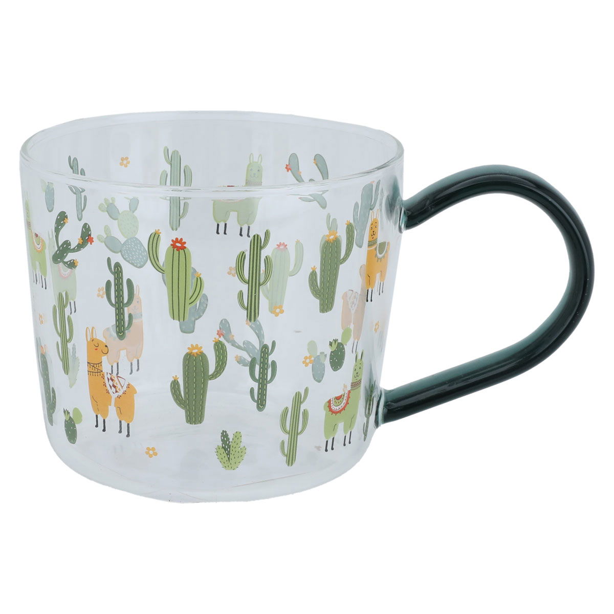 Al Saif Gallery glass cup, 350 ml, cactus pattern, handle - green product image