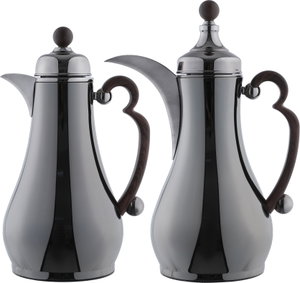 Al Saif Gallery Asalah Thermos Set, 2 pieces, 1/1 liter, glass interior, dark wood handle, push-button - black product image 2