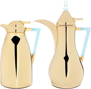 Al Saif Gallery Maha thermos set, two pieces, 1 liter, thermal glass inner shell, steel outer shell - gold product image 2