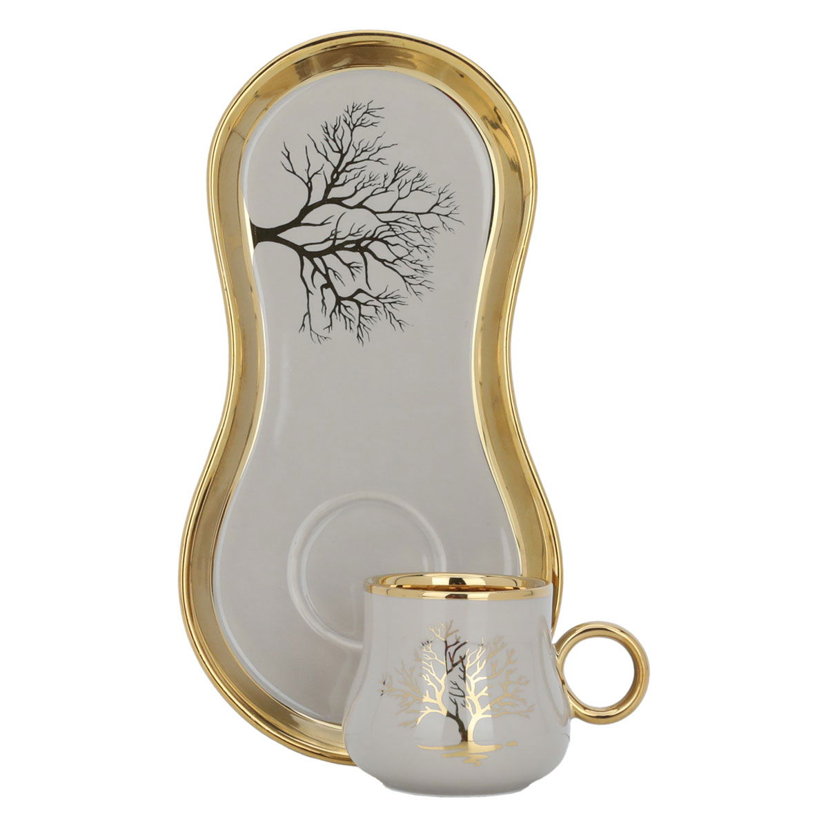 Al Saif Gallery ceramic coffee cup set, tree pattern, with saucer, 12 pieces - beige product image