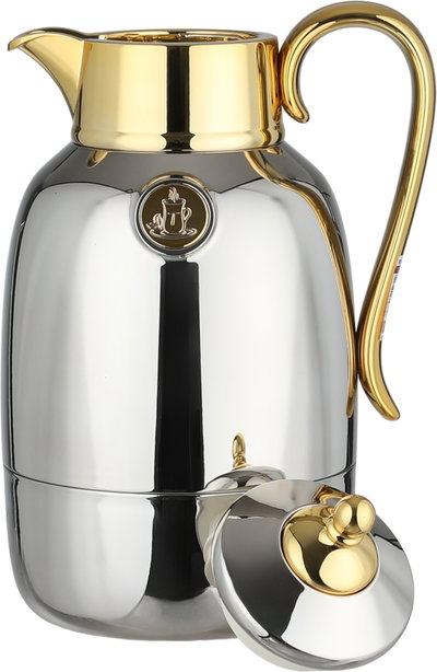 Lalooza Bran Thermos Set, 0.7/1 Liter, Glass Interior, Push-Button Lid - Shiny Silver Gold product image 6