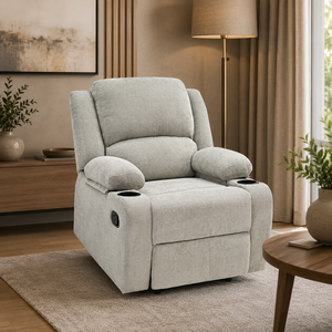 كرسي استرخاء قماش، 77x80x95 سم، بحامل اكواب، تخزين مخفي - رمادي فاتح product image