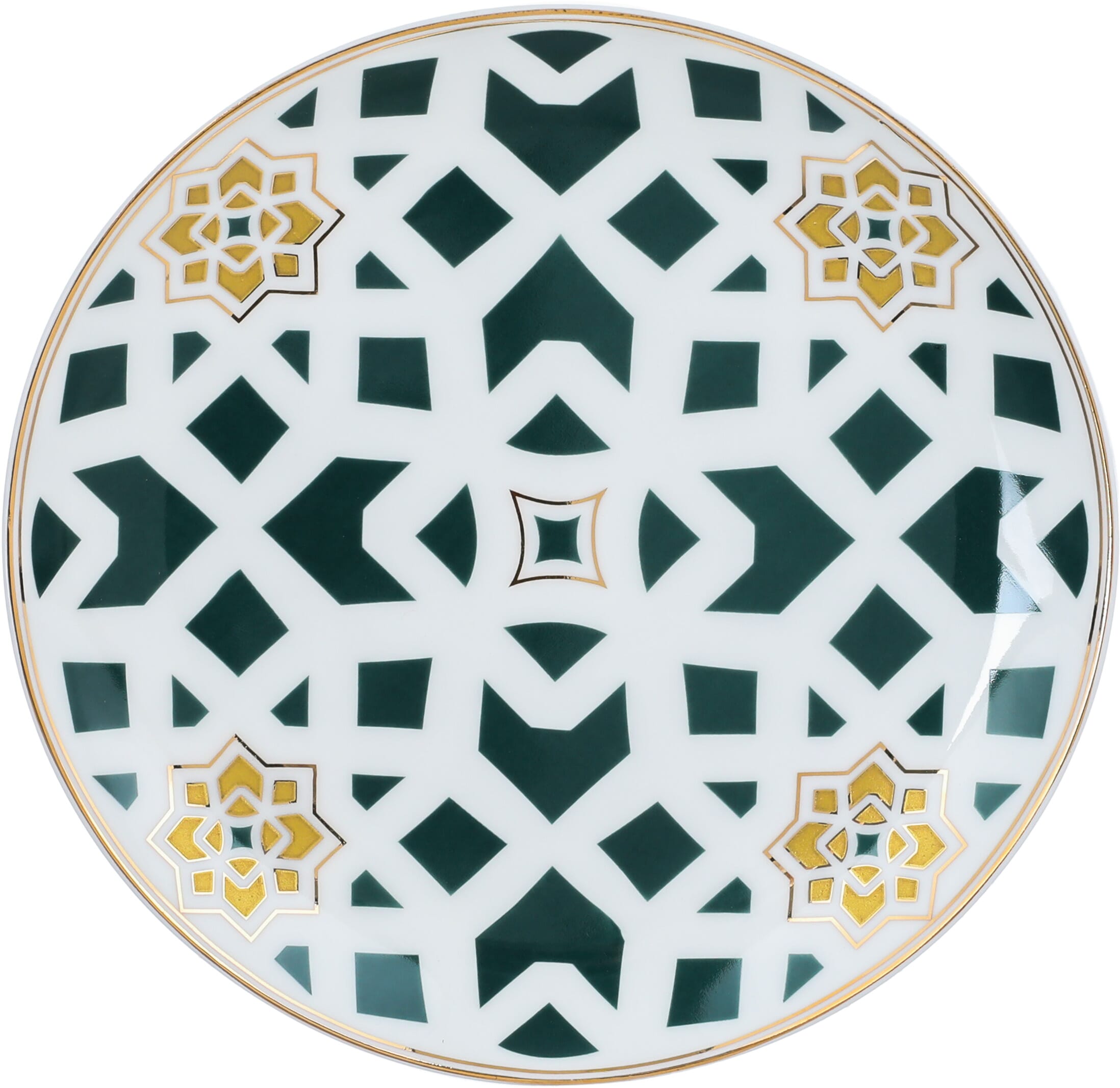 طقم تقديم كيك بورسلان السيف غاليري، نقش أخضر بذهبي - أبيض product image 5