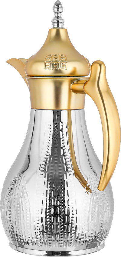 Al Saif Gallery Haila Thermos Set, 2 pieces, 1.2/1.2 liter, stainless steel inner container, embossed, gold-silver mouth product image 4
