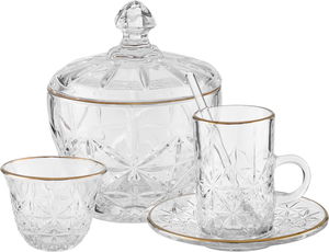 طقم تقديم فناجين قهوة وبيالات شاي زجاج السيف غاليري، 26 قطعة - شفاف product image