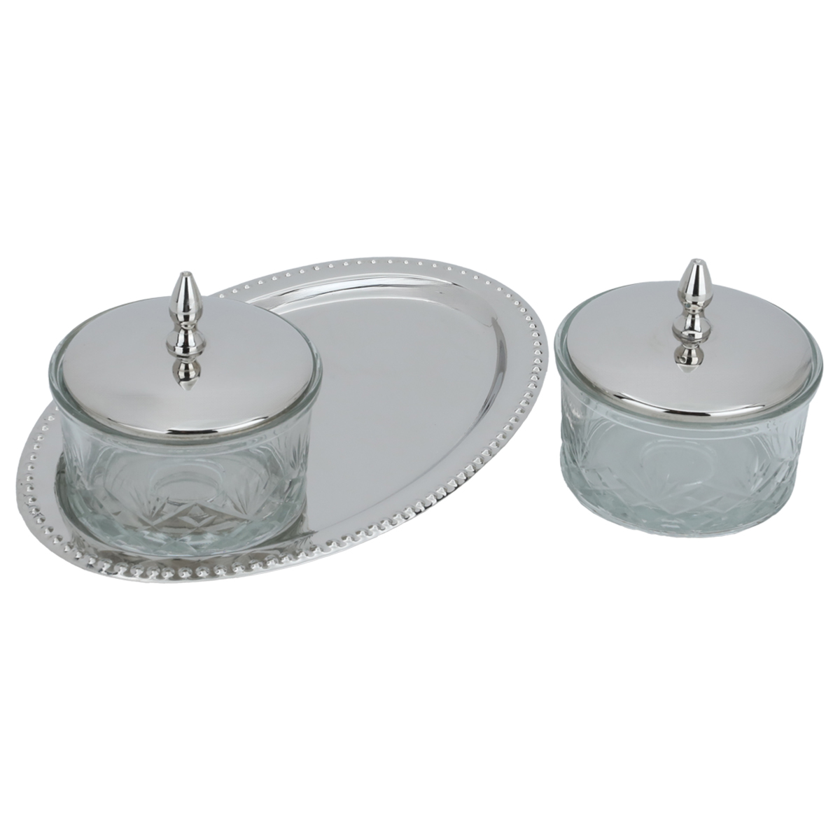 Al Saif Gallery Tray Set with 2 stainless steel cups, 3 pieces - silver product image 2