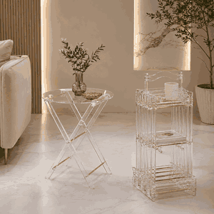 طقم طاولات اكرليك، 5 قطع - شفاف ذهبي product image