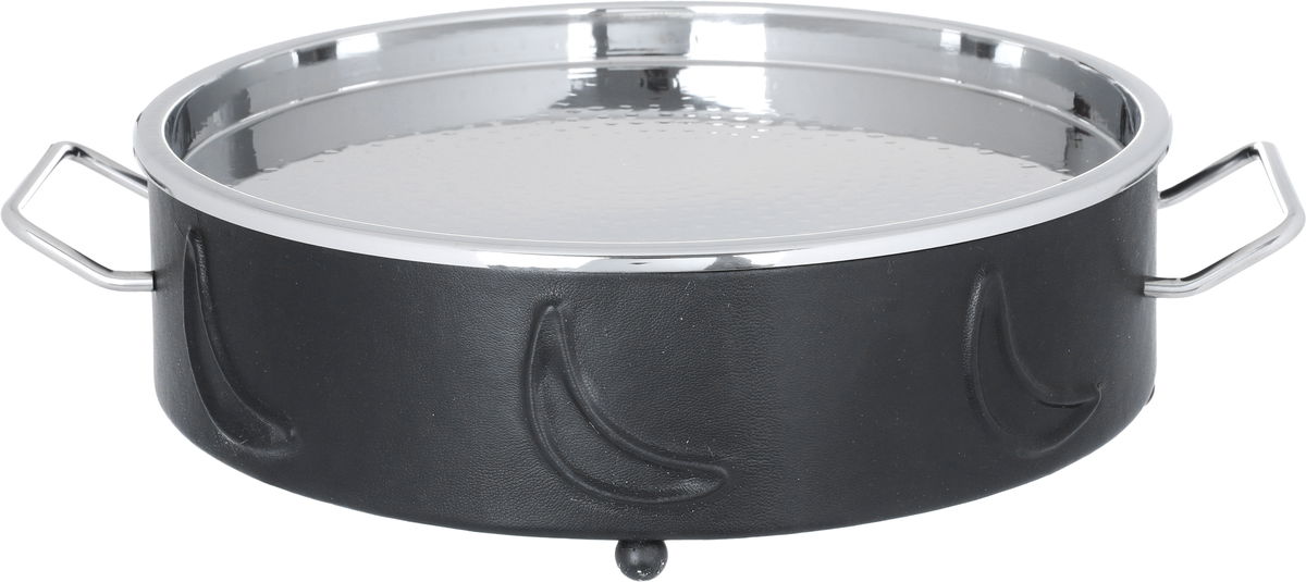 Al Saif Gallery Steel Food Warmer, 44 x 36 x 14 cm, Round, Double Bowl, Crescent Pattern, Medium - Black product image 2