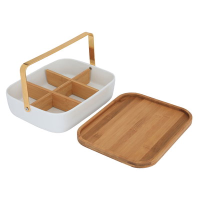 Alsaif Gallery plastic and wood serving box, divided - white product image 2