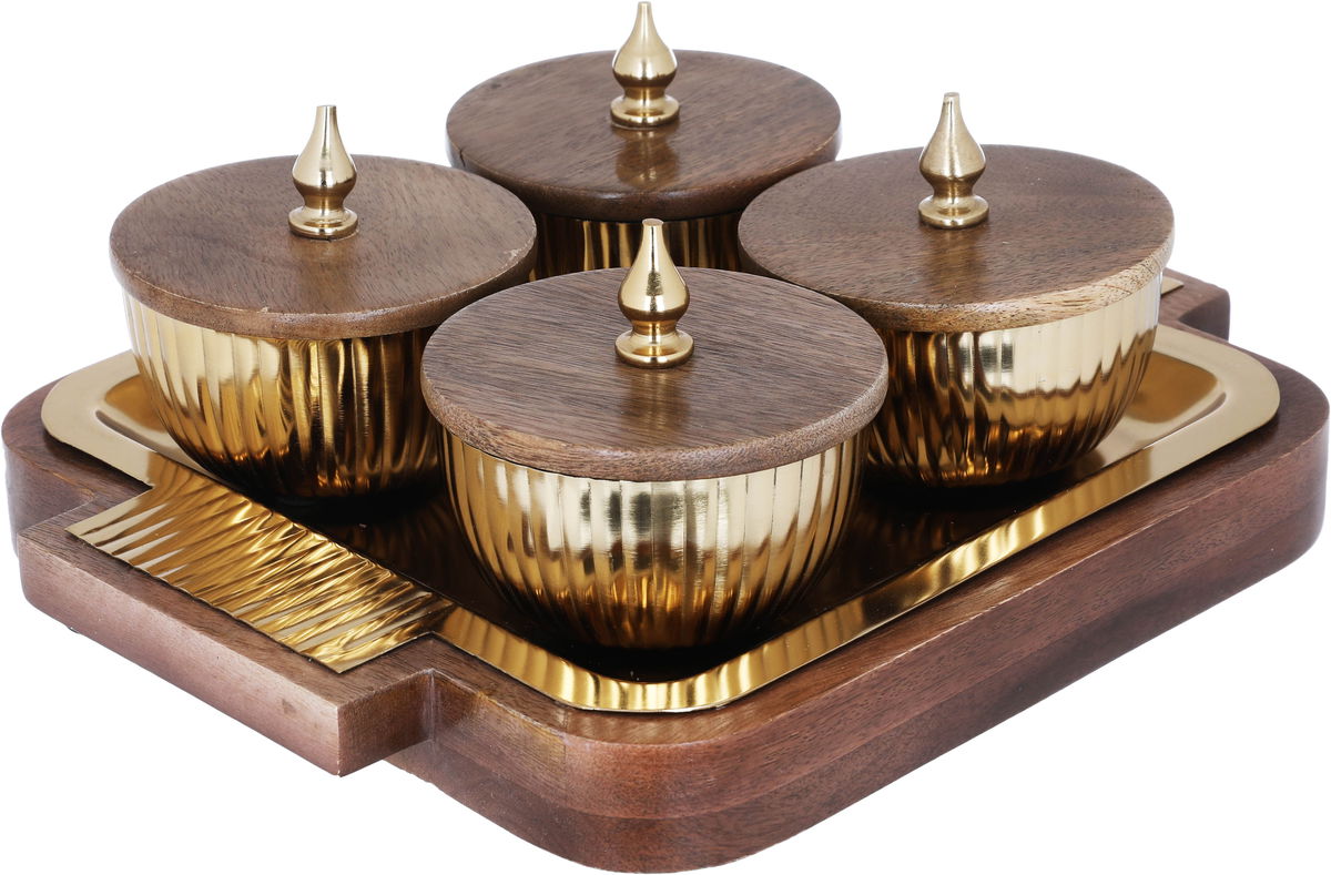 Al Saif Gallery steel yogurt set, 5 pieces, wooden tofir, lid - brown product image 2