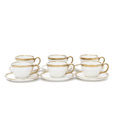 طقم فناجين قهوة تركي بورسلان السيف غاليري، بخط ذهبي، مع صحون، 12 قطعة - أبيض product image 1