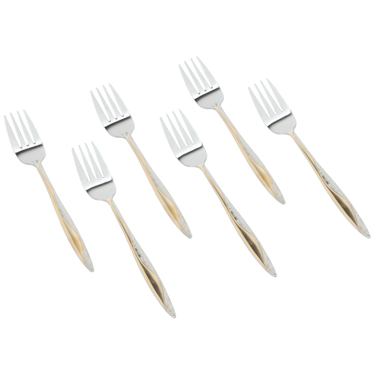 Al Saif Gallery steel sweet fork set, 6 pieces, gold-silver engraved product image
