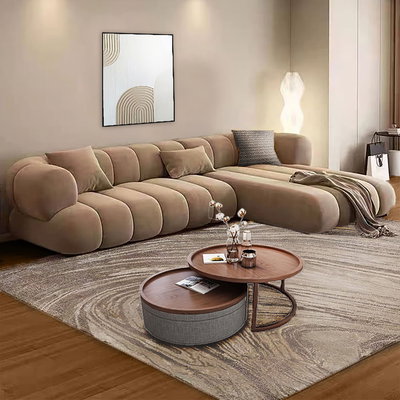كنبة شكل L مودرن خشب سويدي،260×160 سم، قماش مخمل - موكا product image 3