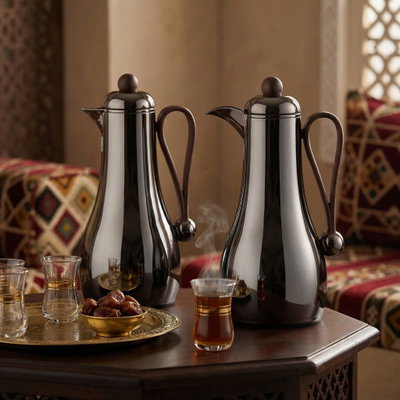 Al Saif Gallery Gheem Thermos Set, 2 Pieces, 1/1 Liter, Glass Inner Container, Wooden Handle - Glossy Black product image 11