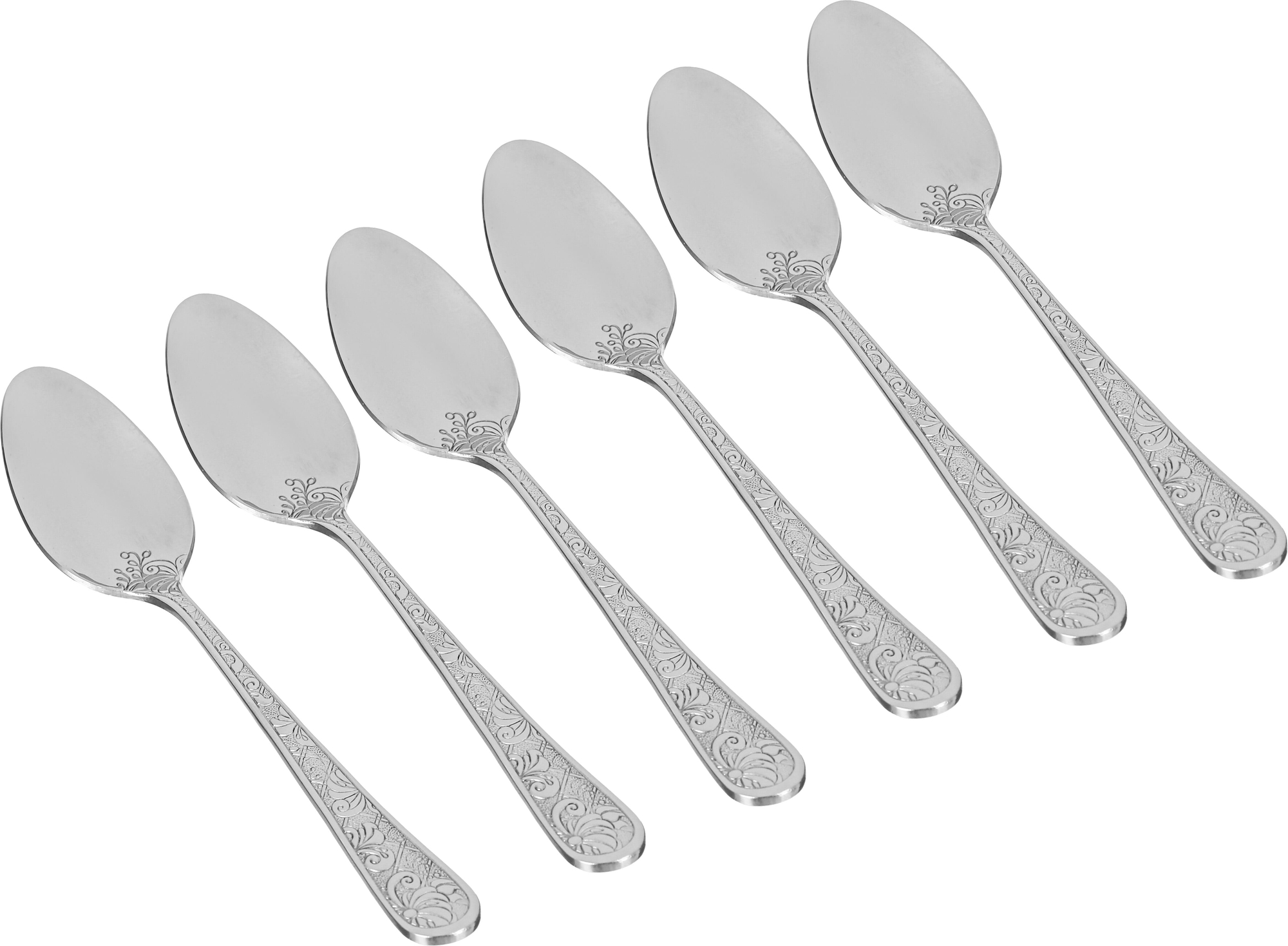 Al Saif Gallery Steel Tea Spoons Set, Wooded, 6 Pieces - Silver product image