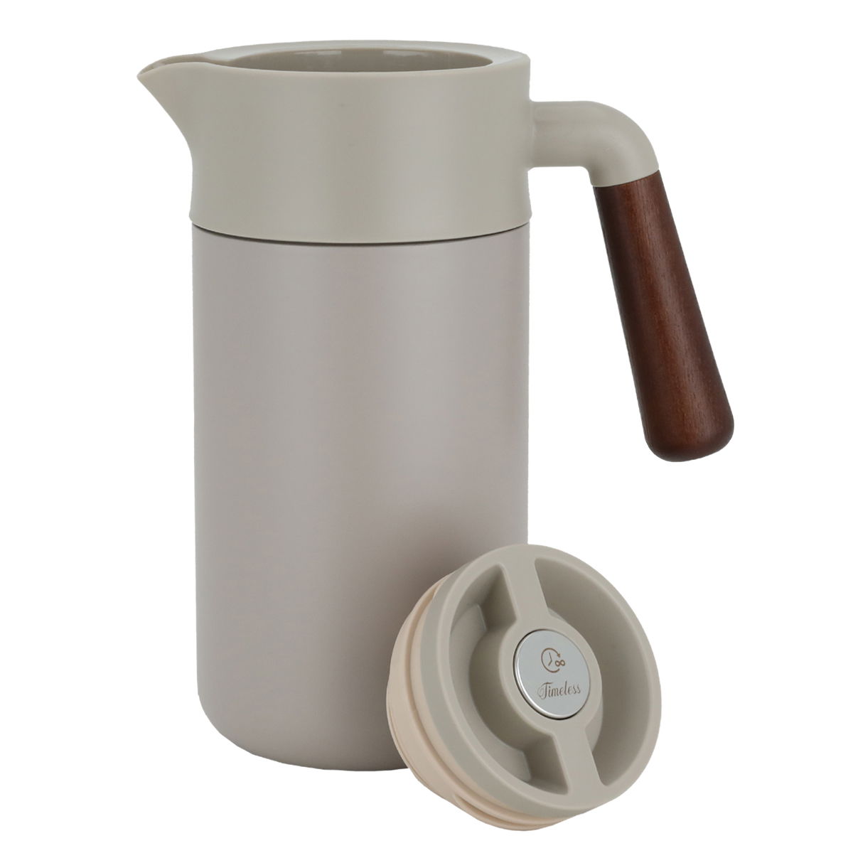 Timeless Tara Thermos, 1.2 litres, wooden handle, compressor, steel inner container, steel outer shell - beige product image