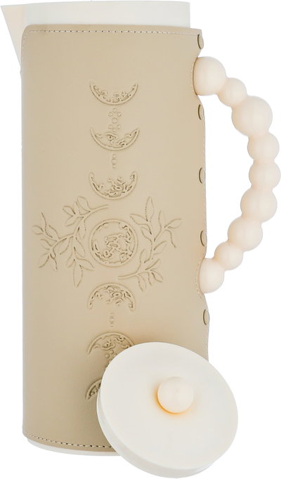 Al Saif Gallery Royal 7T thermos, 1 liter, leather covered, moon pattern, glass inner case, plastic outer shell - beige product image 5