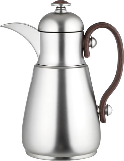 Al Saif Gallery Thermos Dallah Tamim 10, 0.5 Liter, Stainless Steel Interior, Wooden Handle, Push-Button Lid - Matte Silver product image 2