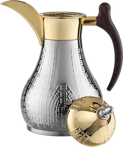 Al Saif Gallery Haila Thermos, 1.2 liters, wooden handle, steel inner case, steel outer case - silver gold product image 4
