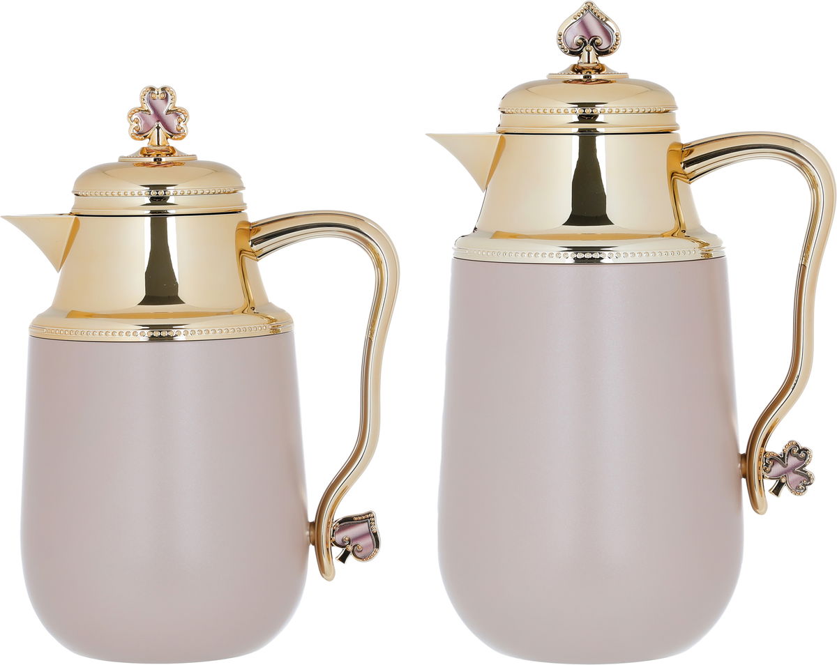 Al Saif Gallery Fatima thermos set, 1/0.7 litre, gilded, two pieces, thermal glass inner case, steel outer shell - brown product image 1