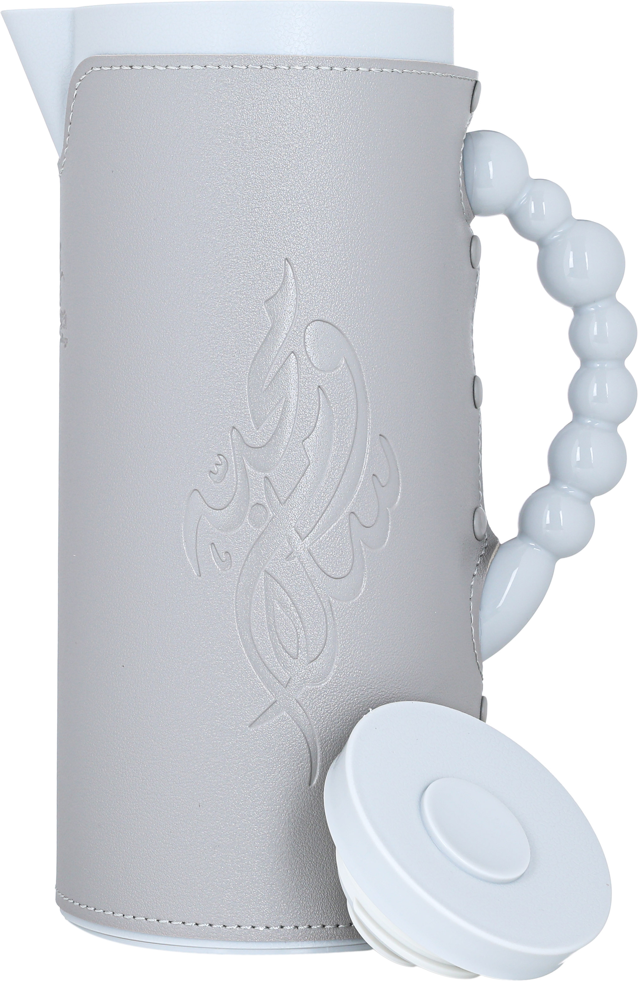 Al Saif Gallery Royal 7 glass thermos, 1 liter, with leather cover, glass inner shell, plastic outer shell - gray product image 4