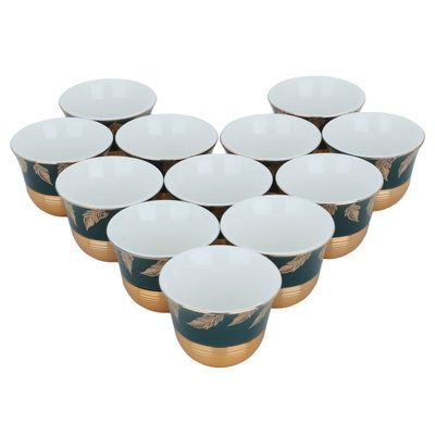 طقم فناجين قهوة عربي سعودي بورسلان السيف غاليري، 12 قطعة، مشجر، قاعدة ذهبي - أخضر product image 2
