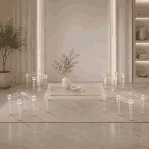 طقم طاولات اكريلك و معدن، 5 قطع - شفاف product image