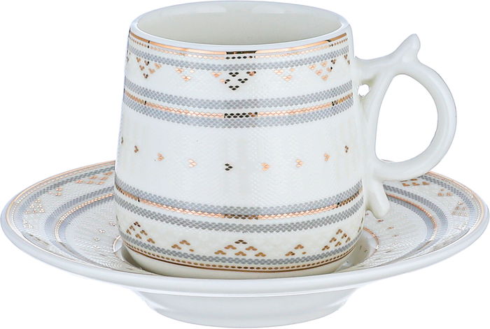 Al Saif Gallery Turkish Coffee Cups and Saucers Set, 12 Pieces - White Grey product image 2