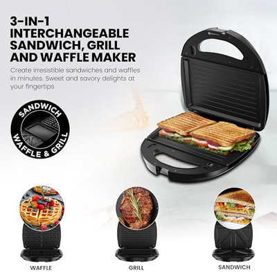 صانعة سندوتشات نيكاي، 750 واط، 3 الواح، Ngt323D - اسود product image 3