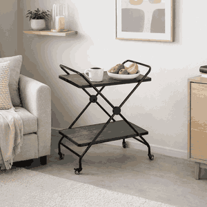 عربة تقديم الطعام خشب و بلاستيك، 84×40×70 سم، 2 رف، عجلات دوارة 360 - رمادي product image