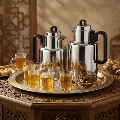 طقم ترامس رونق السيف غاليري، 1/1.5 لتر، 21 قطعة، بيالات مع صحون، فناجين قهوة، طوفرية، يد اسود - فضي product image 10