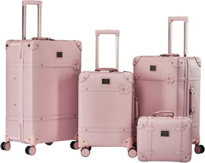 طقم حقيبة سفر جلد صناعي ليمرا، 4 مقاسات، 4 عجلات، زاوية 360 درجة، LMA-7059 - وردي product image