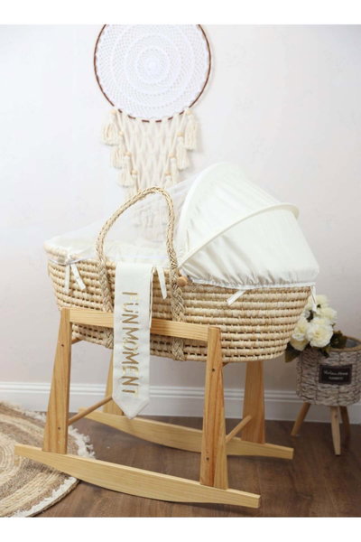 سرير موسى قطن فان مومنت، 76×42×76 سم، حامل هزاز - ابيض بيج product image 2