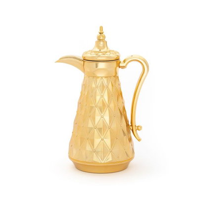 Al Saif Gallery Rawafed 2 thermos set, 1/1 liter, 2 pieces, thermal glass inner shell, plastic outer shell - gold product image 2