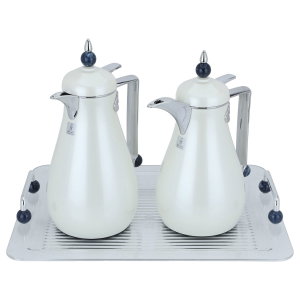Al Saif Gallery Crystal Thermos Set, 1/0.7 litre, tofaria, thermal glass inner container, steel outer shell - pearl silver product image 2