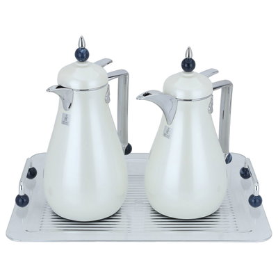 Al Saif Gallery Crystal Thermos Set, 1/0.7 litre, tofaria, thermal glass inner container, steel outer shell - pearl silver product image 2