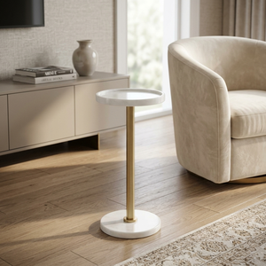 طاولة جانبية مودرن رخام و ستيل، 58×25 سم - ابيض ذهبي product image