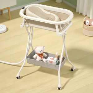 Fun Moment Baby bathtub, storage basket, foldable, temperature sensor - Beige Gray product image