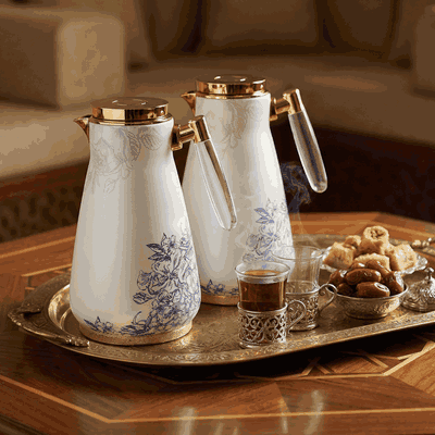 Al Saif Gallery Victoria thermos set, 1/0.75 liter, thermal glass inner container, steel outer shell - golden white product image 5