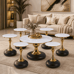 طقم طاولات سيراميك و ستيل و اكرليك، 7 قطع - اسود ذهبي product image