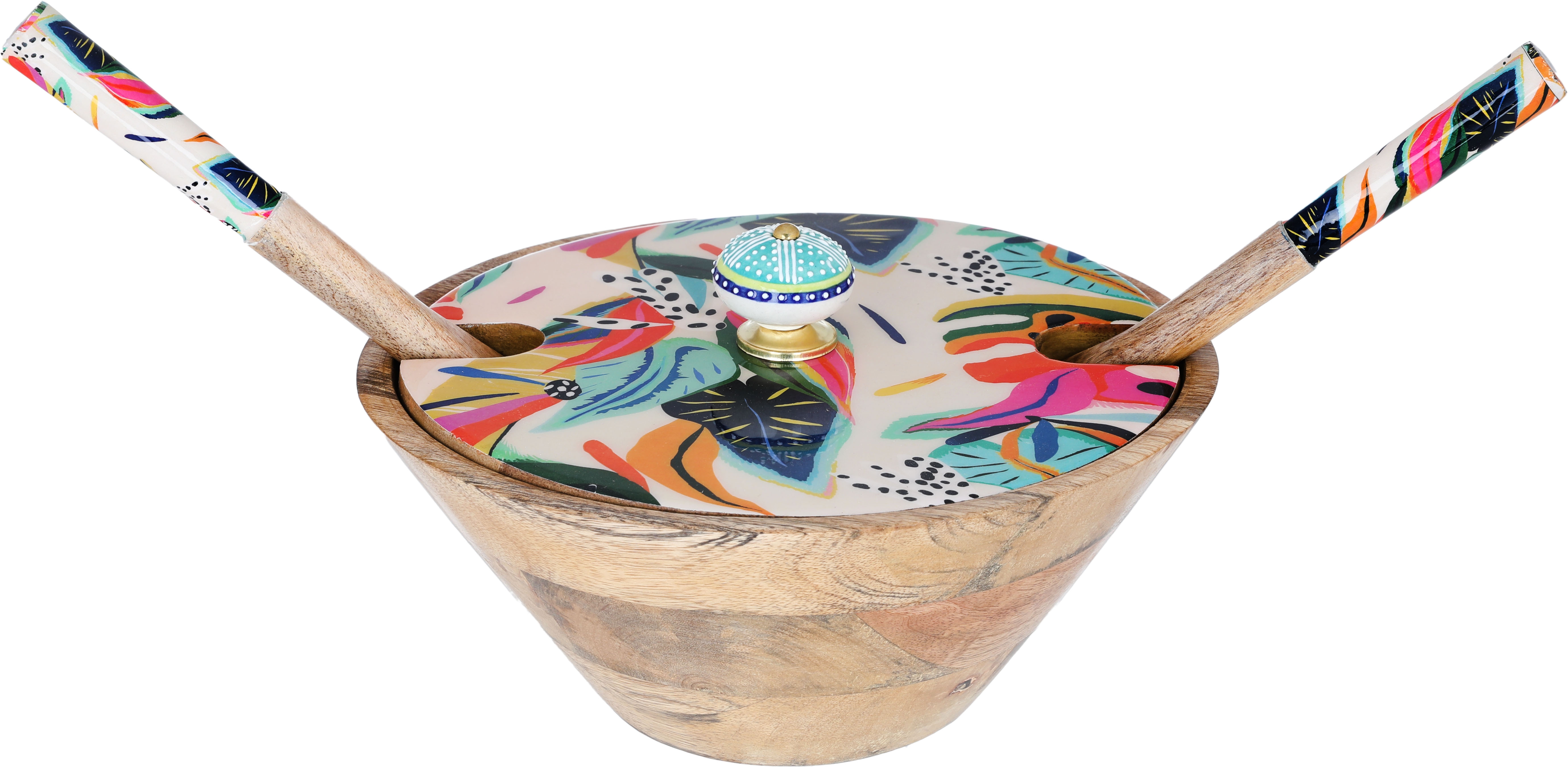 Al Saif Gallery Wooden Serving Bowl Set, 10 x 4 cm, Round, Lid, 3 Pieces - Colorful Wooden product image 1