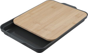 Excellent Houseware Wooden Cutting Board with Plastic Tray, 2-Piece - Dark Grey Wood product image