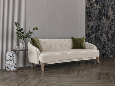 Modern Swedish wood sofa, 220x85x45 cm, Chanel fabric - light beige product image 3