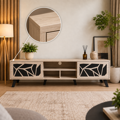 Oriana TV Stand, 40×180×45 cm, MDF Wood, Drawers - Beige Black product image 3