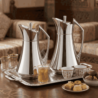 Al Saif Gallery Karma thermos set, 1 liter, thermal glass inner container, steel outer shell - silver product image 2