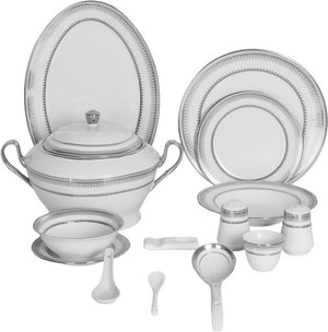 Ridge Porcelain Dinnerware Set, 122 Pieces - White Silver product image