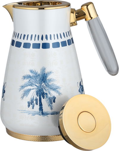 طقم ترامس الواحة السيف غاليري، 0.75 / 1 لتر، 2 قطعة، حافظة داخلية زجاج، هيكل خارجي أستيل، ضغاط، يد شفاف - أبيض لؤلؤي أزرق product image 5