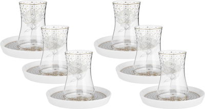 Al Saif Gallery glass tea iskanah set, with saucer, golden rose pattern, 12 pieces - transparent product image 1